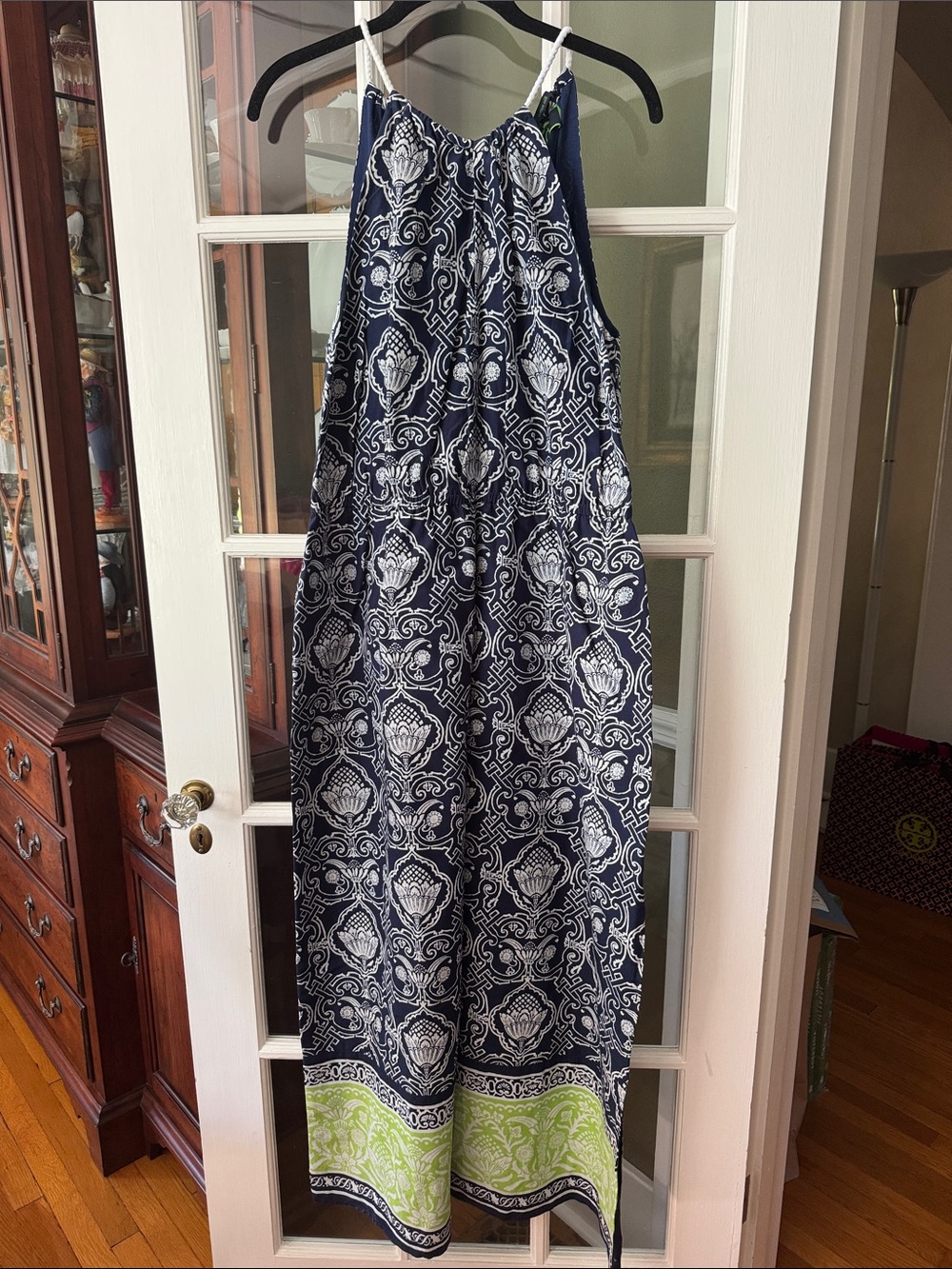 C. Wonder Navy and White Maxi Dress with Lime Border